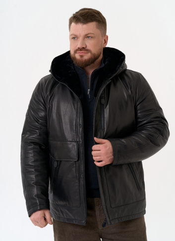 Куртка из натуральной кожи с капюшоном