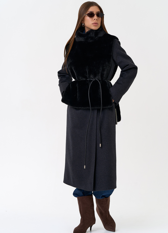 Женская манишка из эко меха в черном цвете модель № 31269 универмаг малина