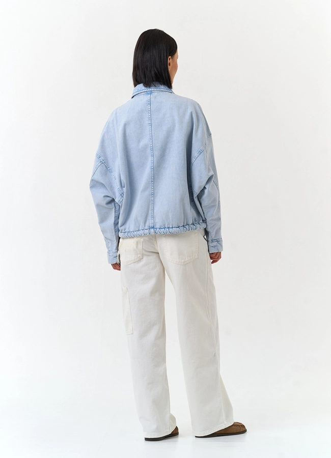 Женская объемная джинсовая куртка  модель № 33128 в кредит