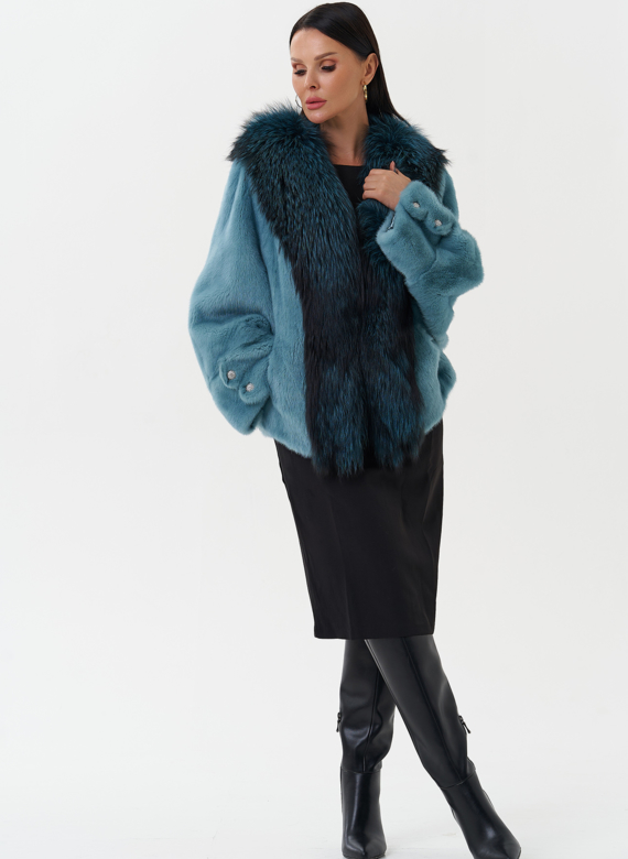 Короткая шуба из норки с мехом из чернобурки 