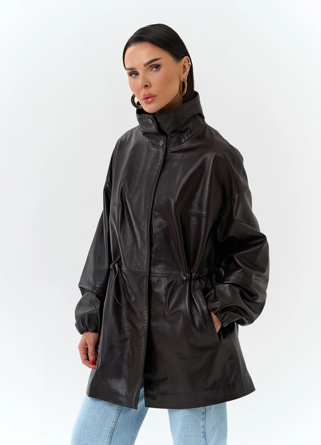 Куртка из натуральной кожи с воротником стойка модель № 32871 универмаг малина