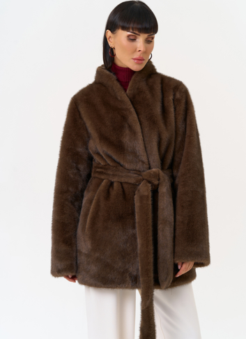 Женская шуба из эко меха с поясом