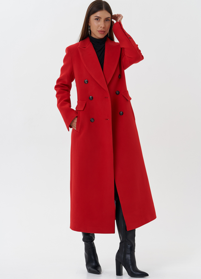 Двубортное пальто с английским воротником модель № 27678 универмаг малина