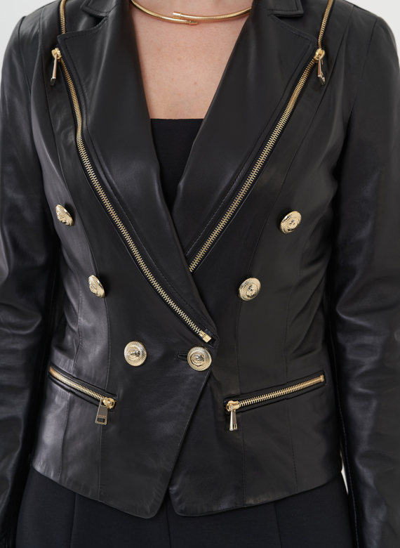 Куртка из натуральной кожи с акцентными пуговицами