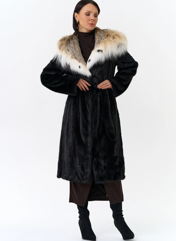 Норковая шуба с рысью в черном цвете