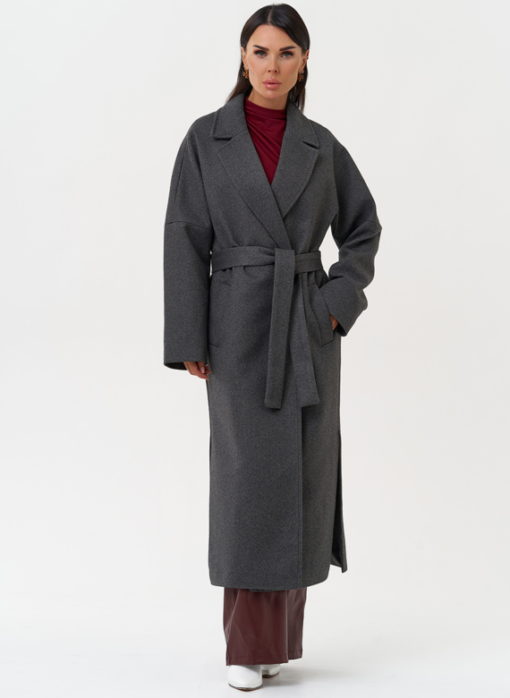 Длинное женское пальто с поясом
