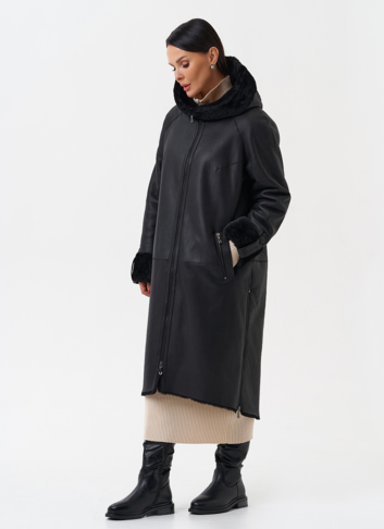 Натуральная дубленка с капюшоном