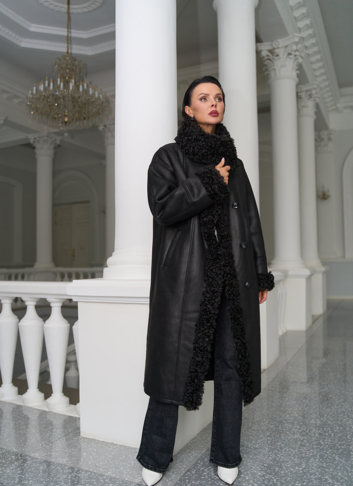 Женская дубленка из эко замши с поясом