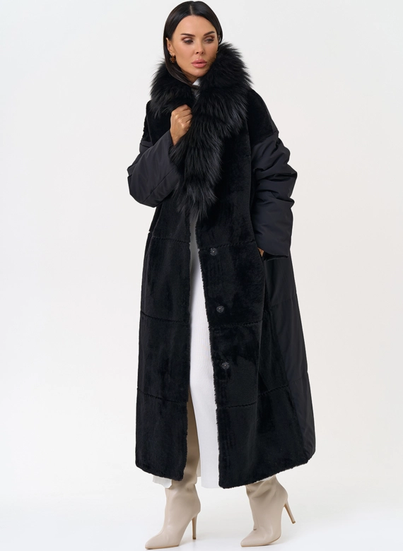 Комбинированное женское зимнее пальто в черном цвете