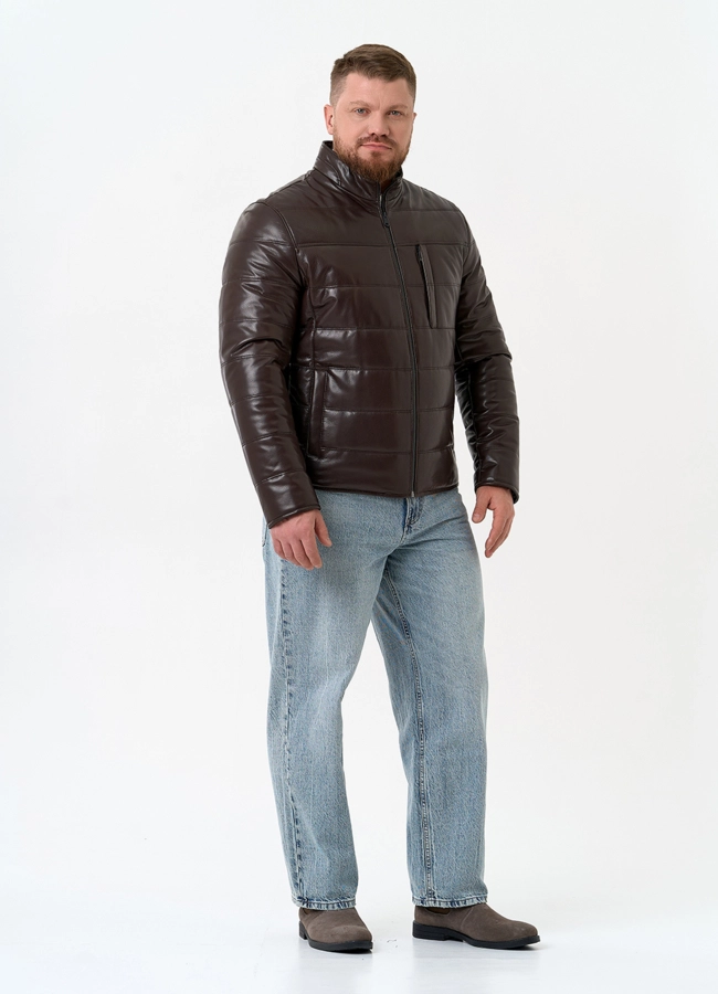 Мужская куртка из натуральной кожи с воротником стойкой модель № 32546 универмаг малина