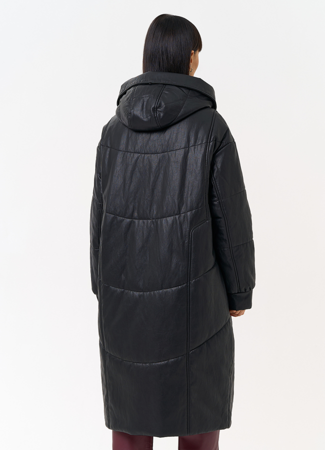 Женский пуховик из эко кожи со съемным эко мехом модель № 30718 универмаг малина