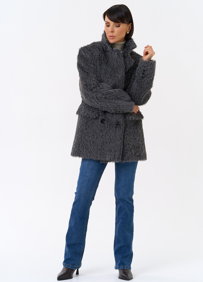 Женское утепленное пальто с английским воротником модель № 31880 в кредит