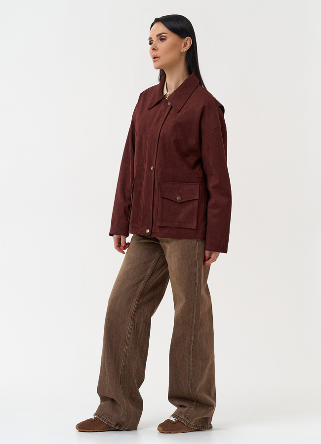 фото Женская парка из эко замши бордового цвета модель № 30443