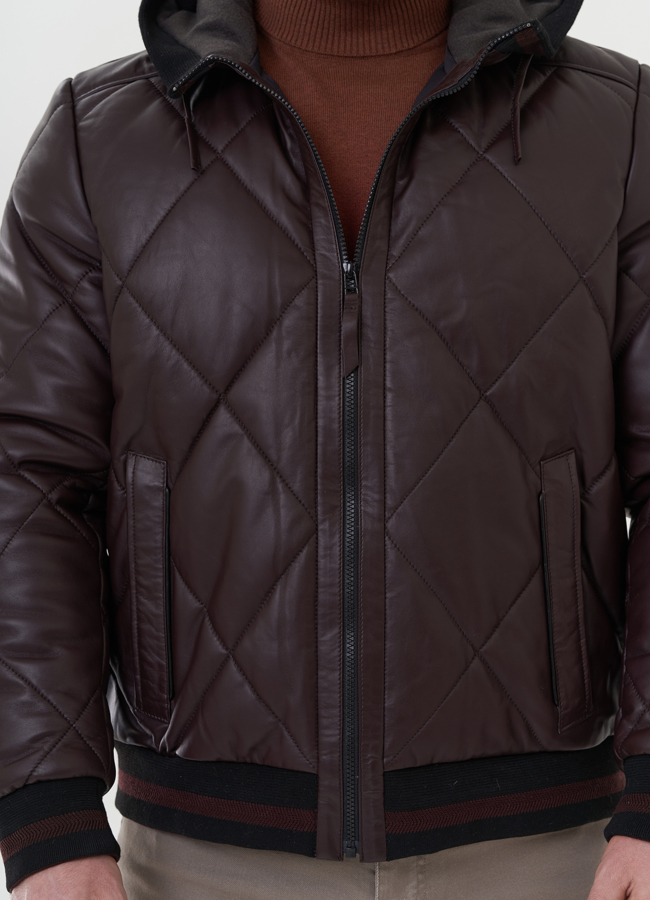 Куртка из натуральной кожи с капюшоном модель № 26996 универмаг малина