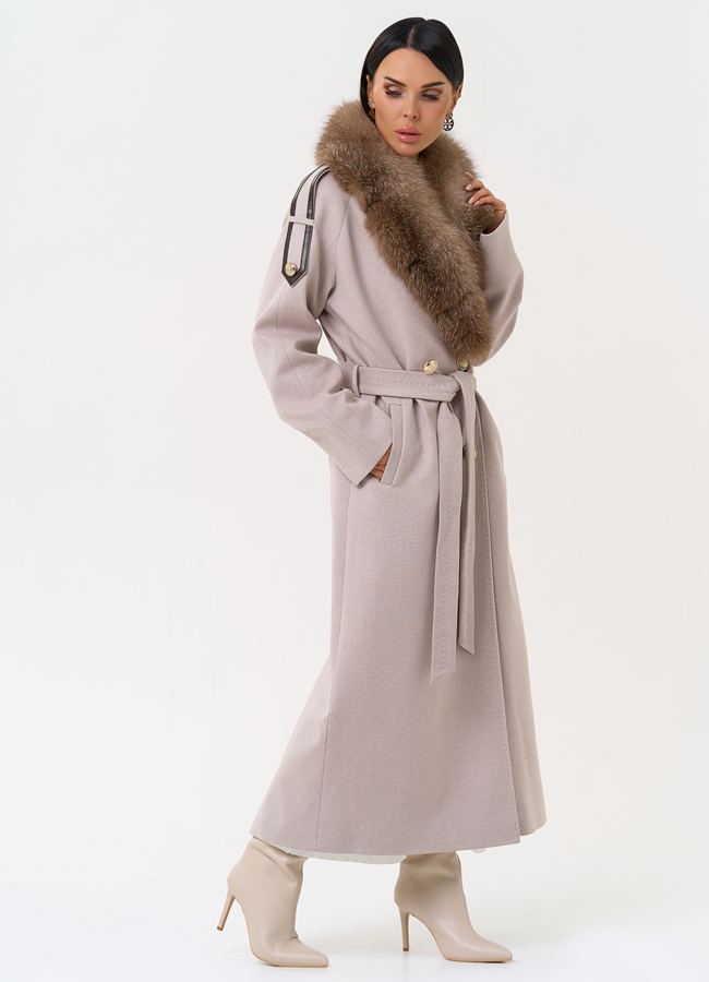 Утепленное женское пальто с английским воротником из меха фроста модель № 31410 универмаг малина
