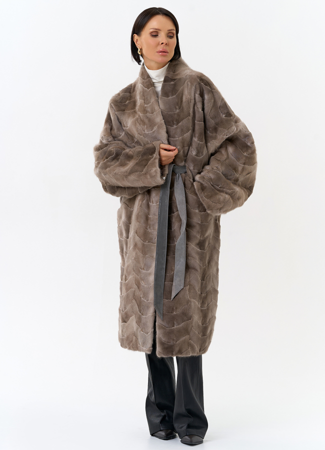 Шуба из меха норки с поясом модель № 31185 в кредит