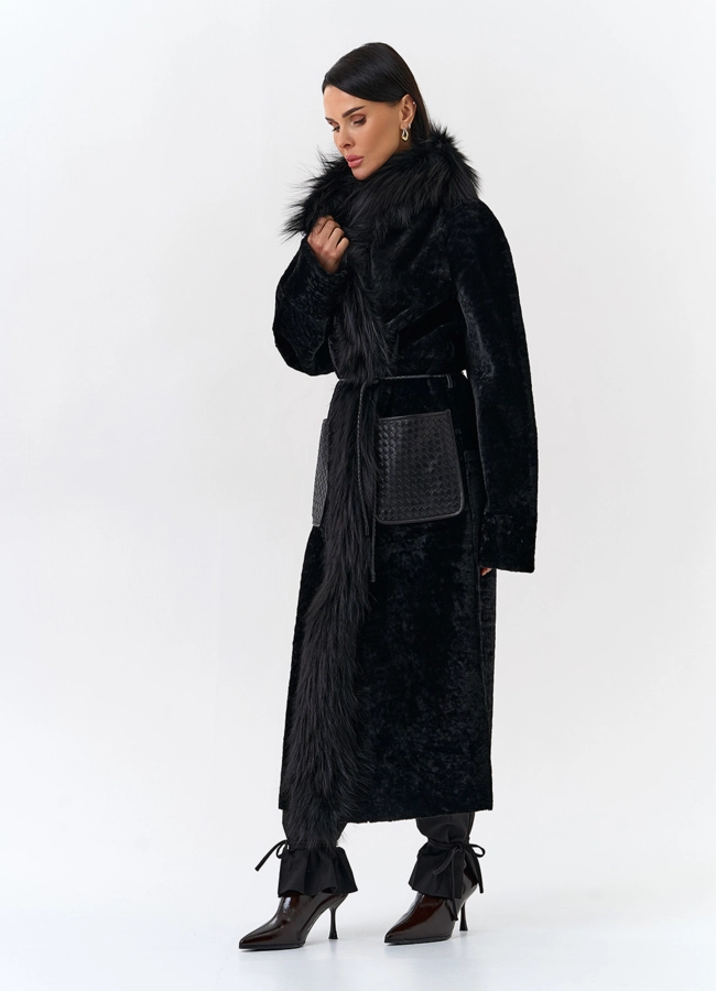 Женская дубленка с отделкой из меха лисы модель № 32197 в рассрочку
