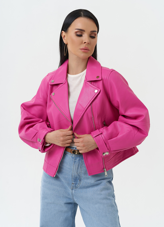 Куртка косуха из эко кожи розового цвета модель № 30306 универмаг малина