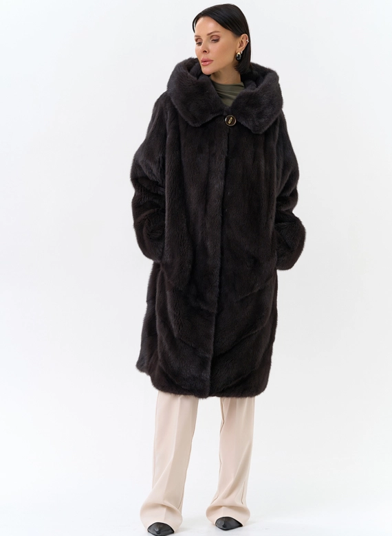Шуба из норки с капюшоном