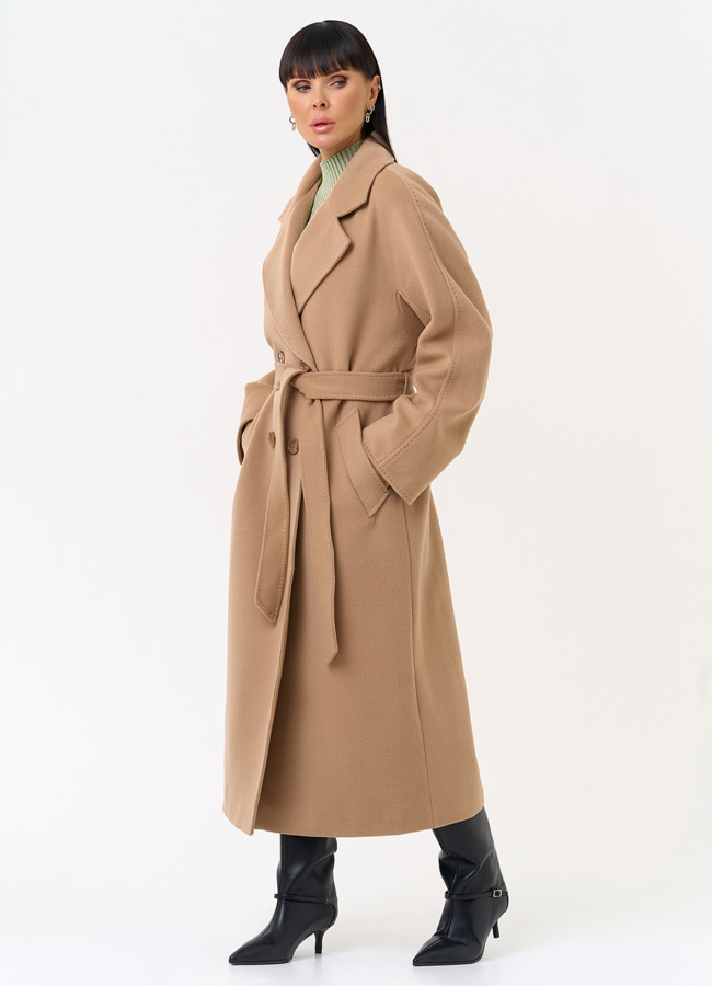 фото Женское двубортное пальто с поясом модель № 31556