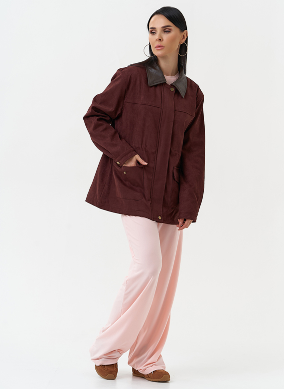 Женская парка из эко замши бордового цвета