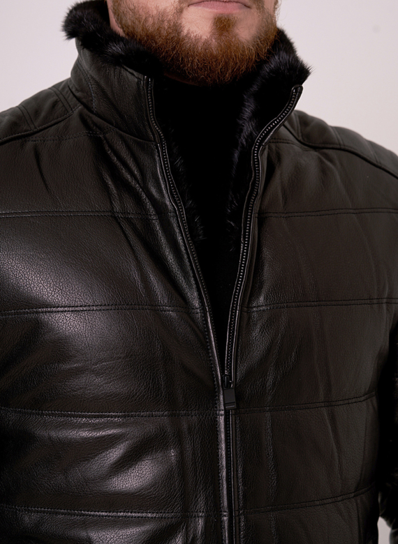 Мужской пуховик из натуральной кожи 