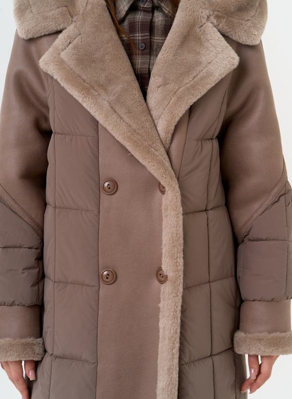 Комбинированный пуховик из эко кожи